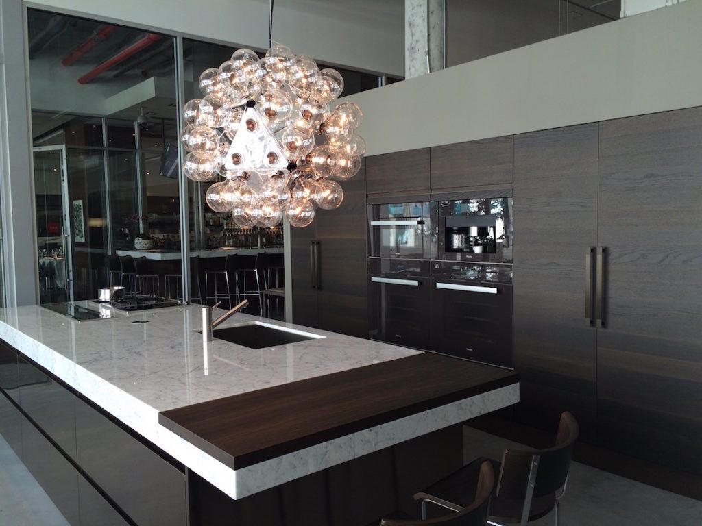 Modern kitchen island with marble countertop