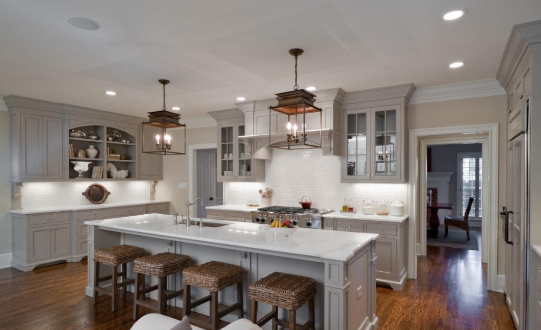 Light Gray Cabinets and a Matching Island