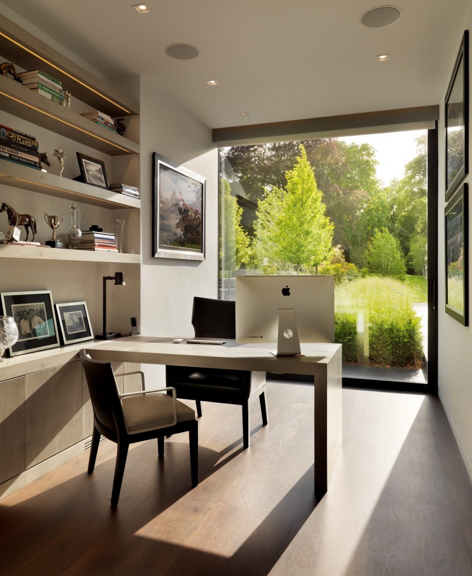 Modern office room with a large window