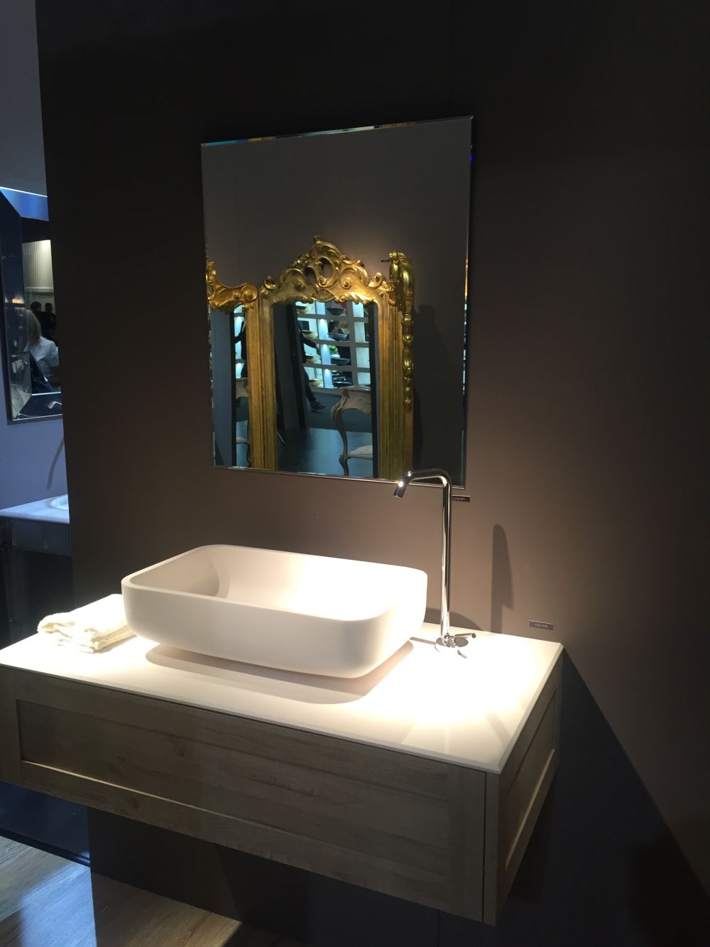 Modern rectangular vessel sink and floating vanity