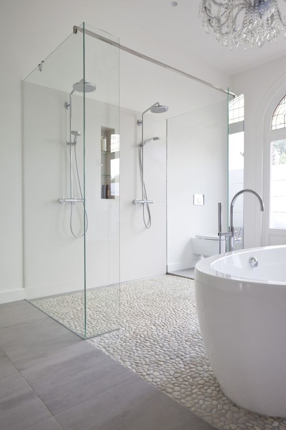 Modern shower design with Pebbles floor