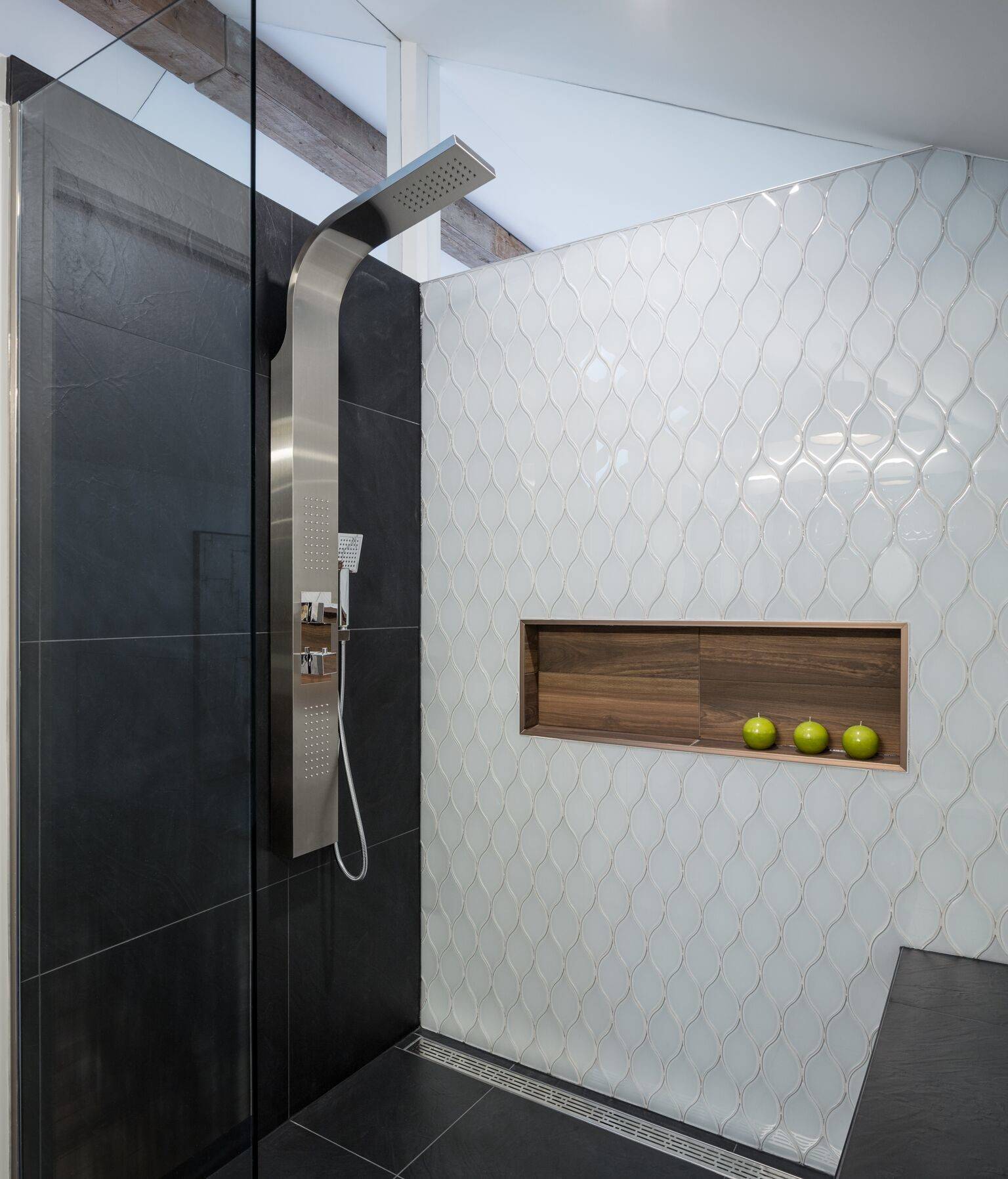 Modern shower wood shelf