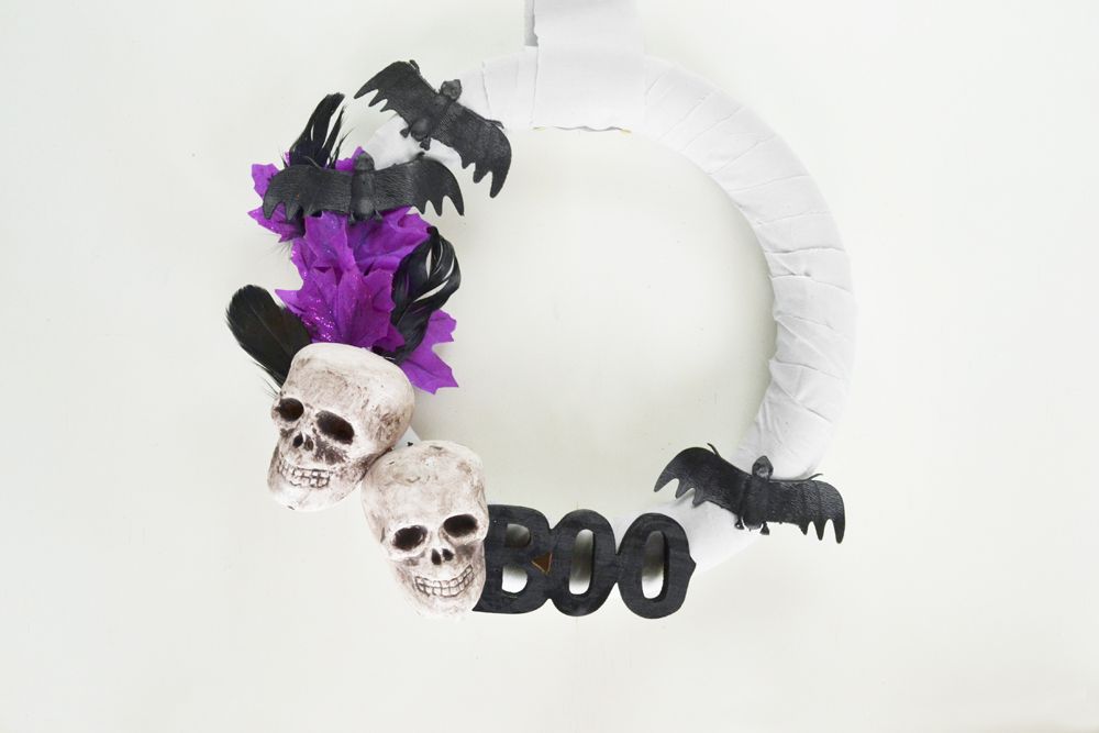 White Halloween Skull Wreath