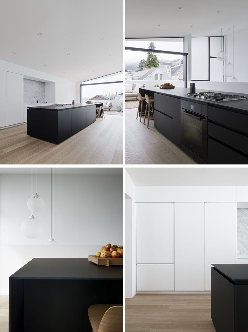 Modern white kitchen featuring a large kitchen island