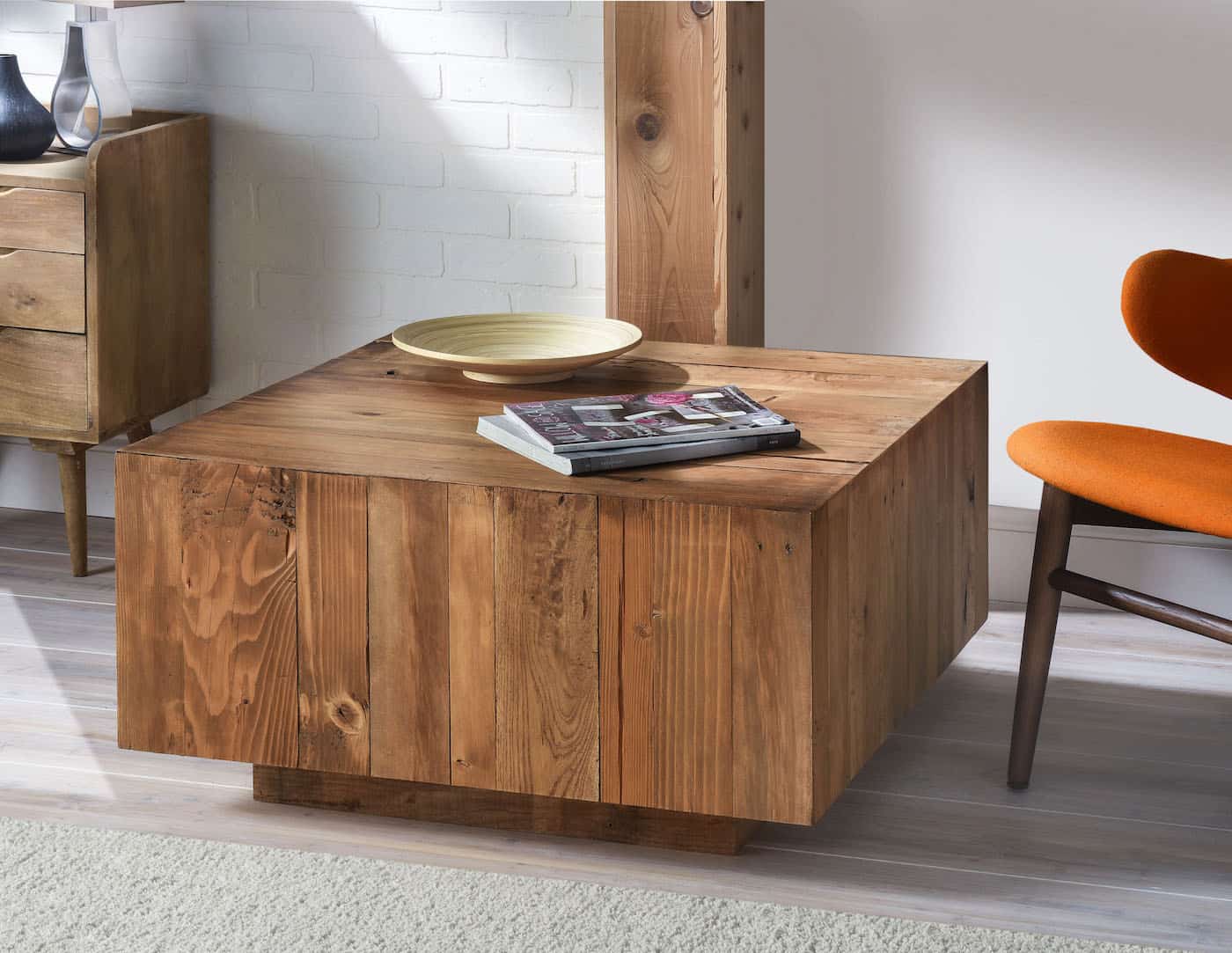Modern wood block coffee table