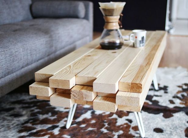 Modern wood coffee table made from planks