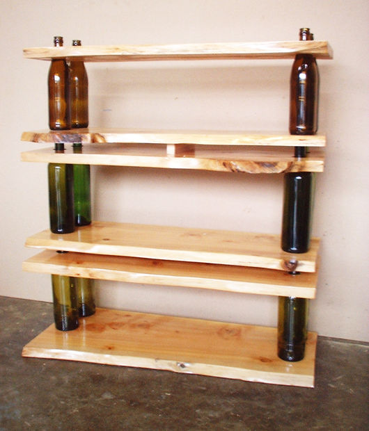 Modular shelving with wine bottles