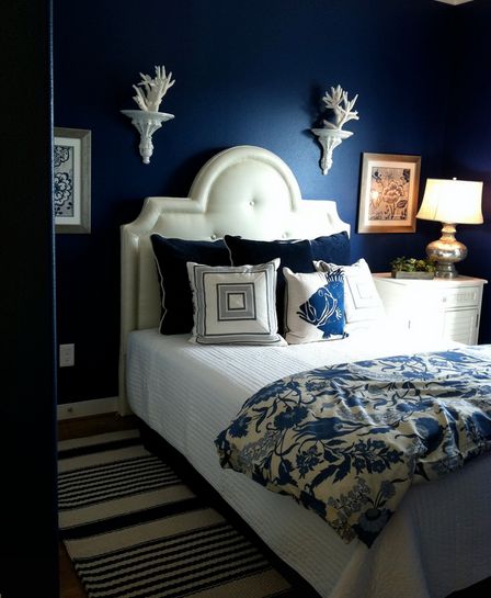 Monochromatic deep blue bedroom