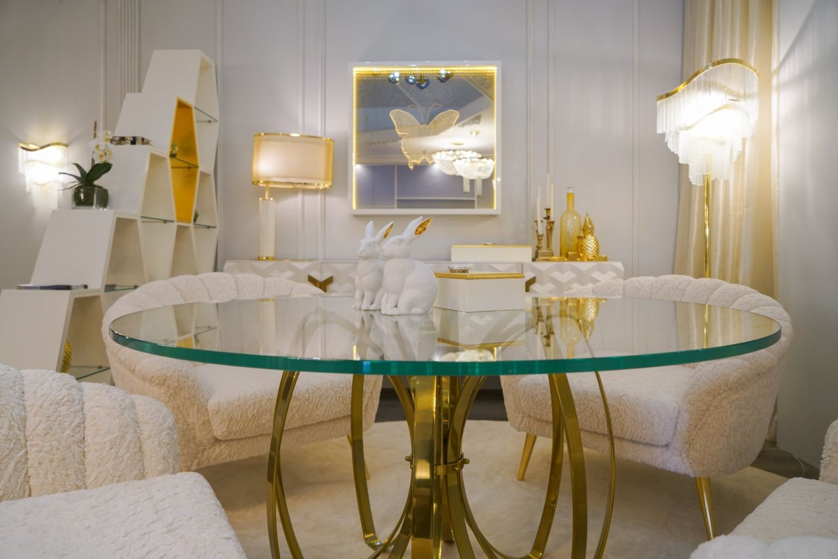 Monochromatic interior design with opulent gold