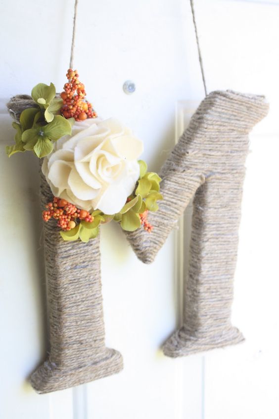 Monogram letter wrapped with twine