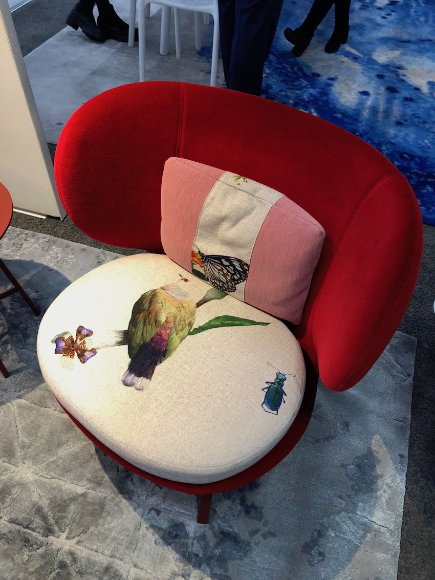 A print that includes flora and fauna adds extra interest to an already stylish chair,