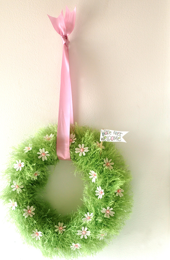 Moss with pink flowers wreath