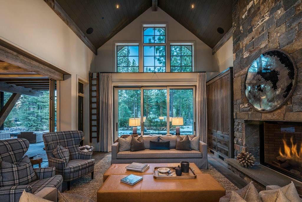 Mountain rustic living room focused on fireplace