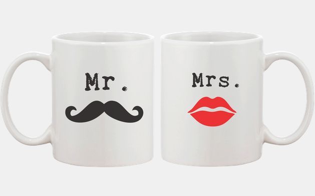 Mr Mustache and Mrs Lips Couple Mugs