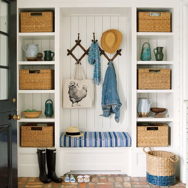 Mudroom with bricks floor