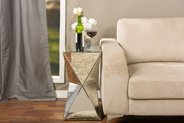 Multi-Faceted Mirrored Side Table