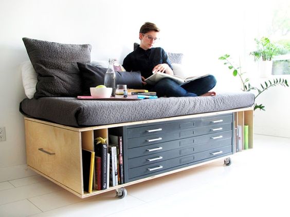 Multifunctional furniture - on wheels with a lot of drawers