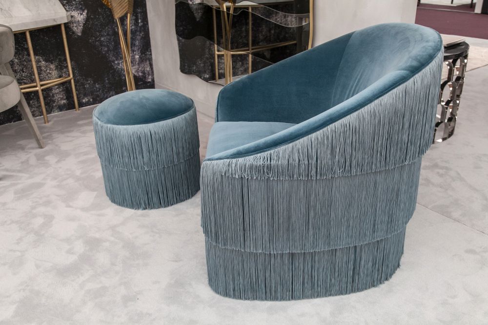 Munna Fringes Armchair with Ottoman