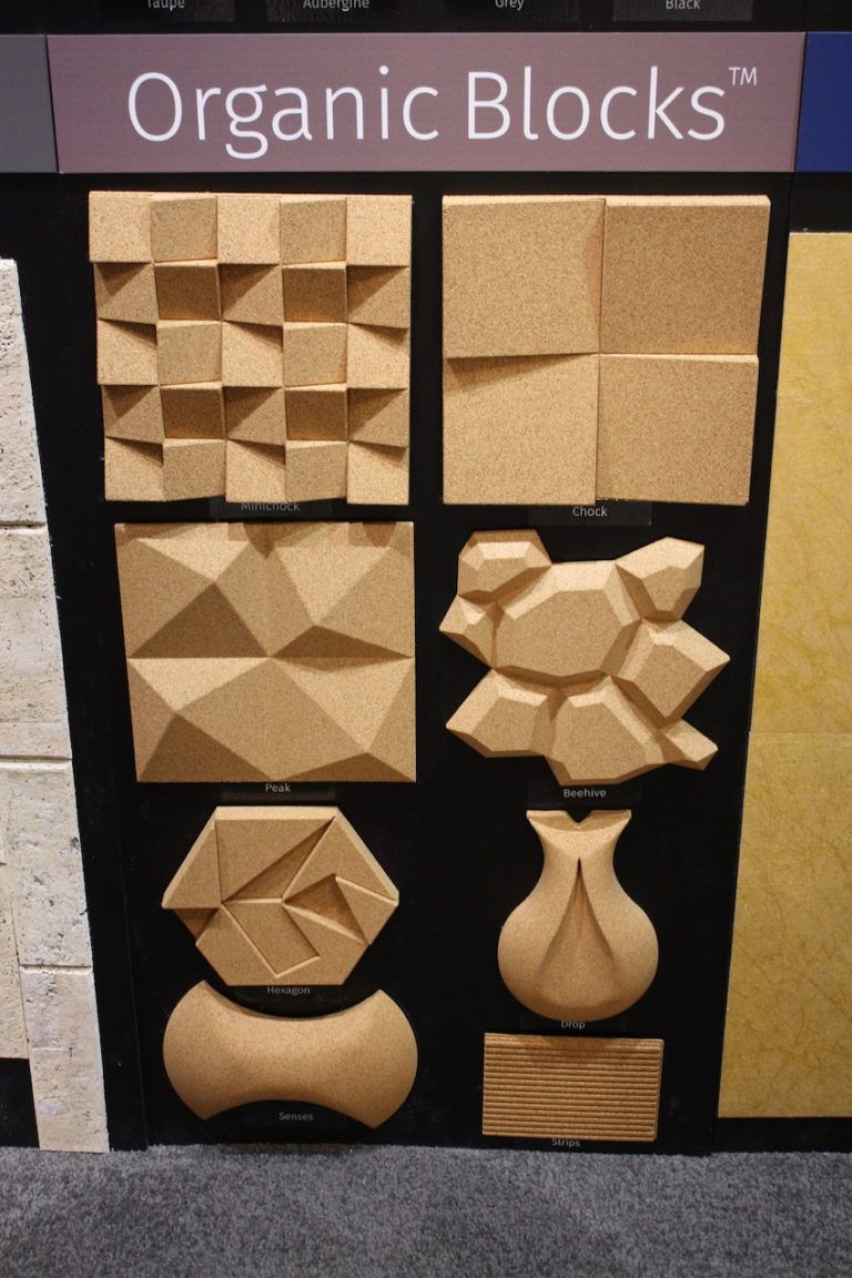 Plain or colored, the recycled cork material is a gorgeous textural option for walls.