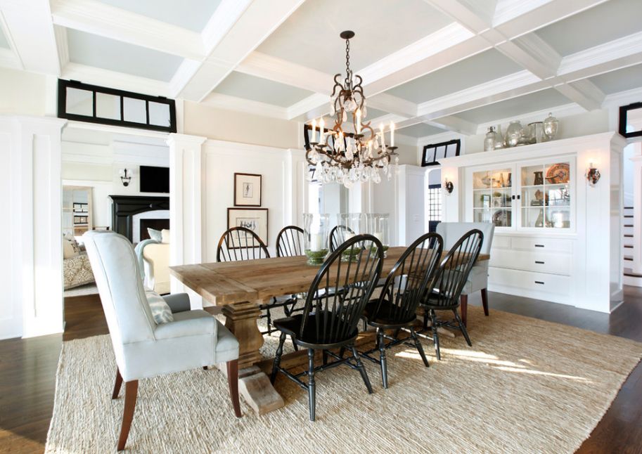 NY dining room design with trestle dining table and Windsor Chairs With Curved Legs