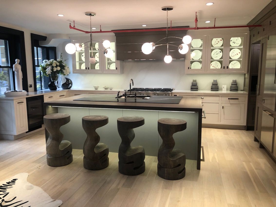 NYC Holiday House kitchen with unique stools