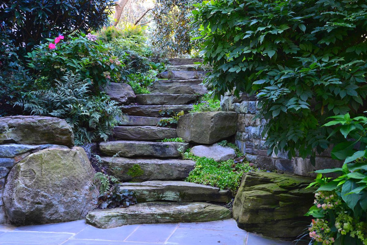 Natural Stone Steps in a Retaining Wall