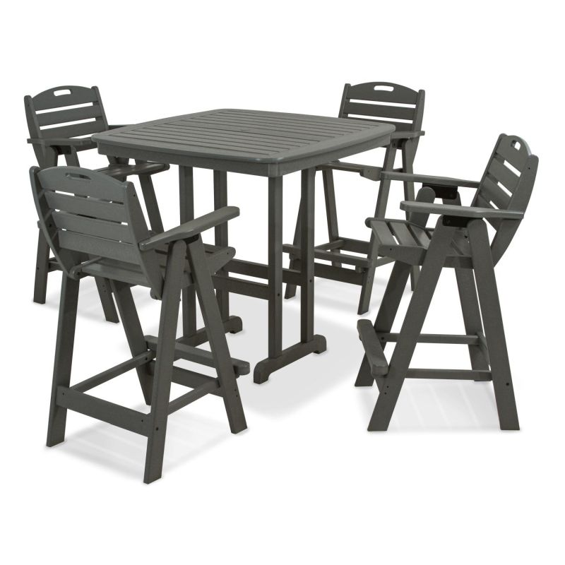 Nautical 5 Piece Slate Gray Recycled Plastic Wood Patio Bar Set