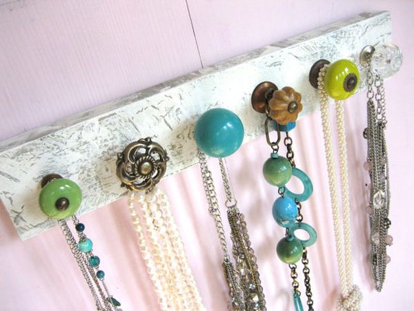 Necklace Holder with Blue and Green Knobs