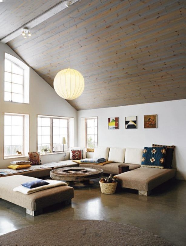 Neutral living room with low furniture