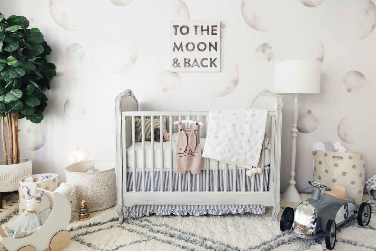 Neutral moon wallpaper for nursery room