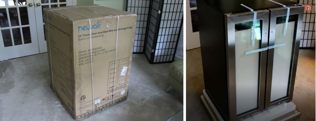 NewAir 24” Premium Built in Dual Zone 18 Bottle and 58 Can French Door Wine and Beverage Fridge delivery