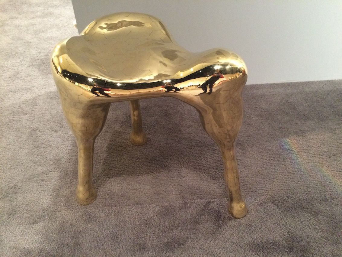 Nikolai and Simon Haas started as stone carvers and are now known for a variety of original furniture designs and objects. This is their Unique Hex stool, rendered in brass.