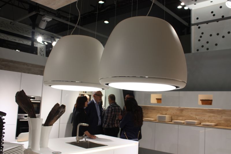 Often, we'd look at a kitchen lighting fixture -- like this one from Nobilia -- and realize there's more to it than meets the eye. Many brands were showing kitchen range hoods with built-in lighting, which makes them look more like a lighting fixture than a vent!