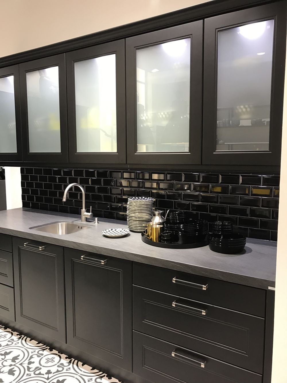 Nolte Kitchen with black subway tiles