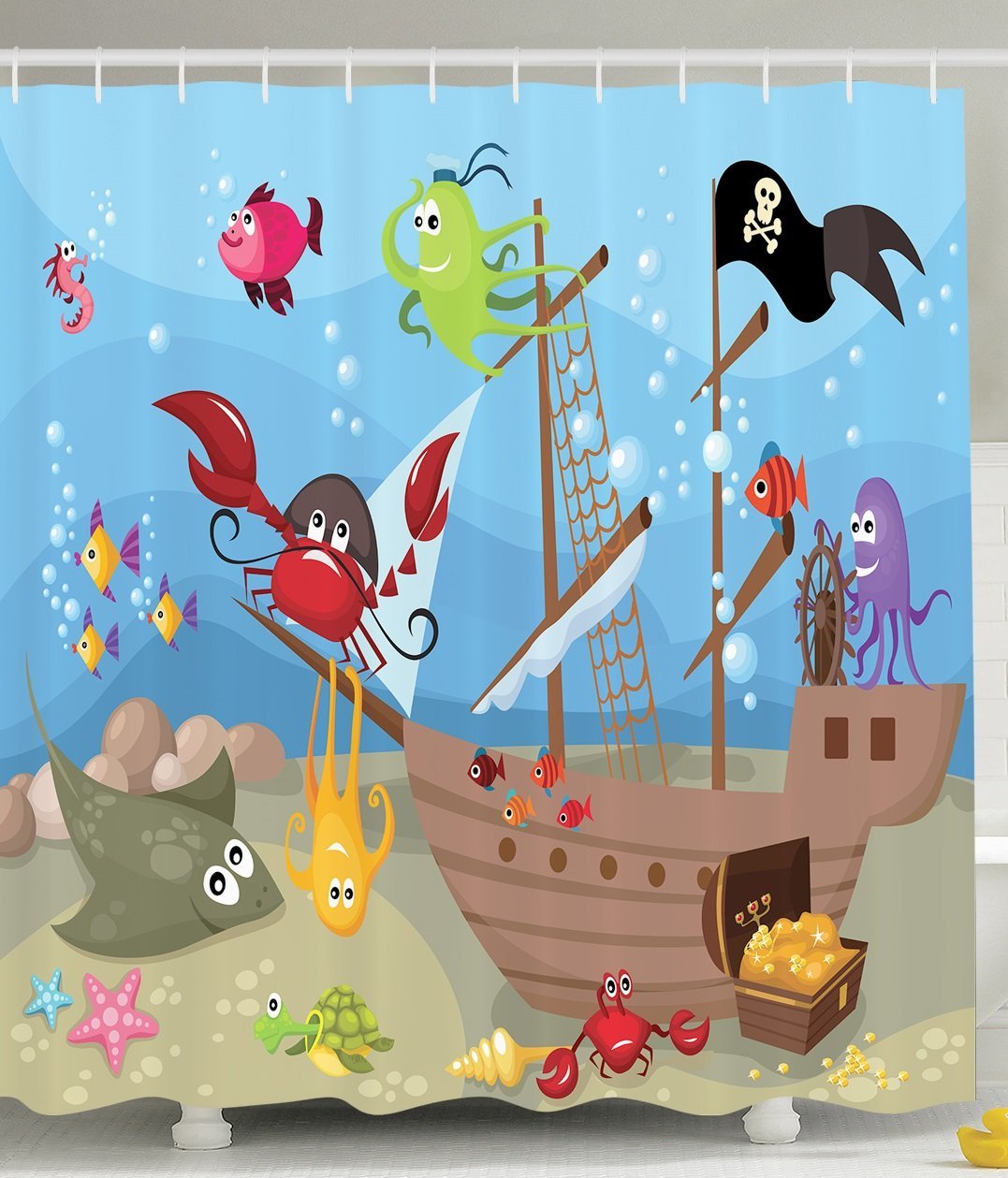 Ocean Octopus Treasure Sunken Ship Pirate Sail Boat Ahoy