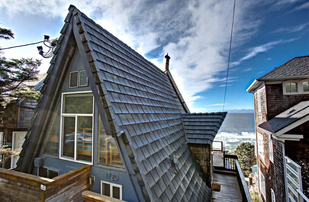 A-frame cabin with roof