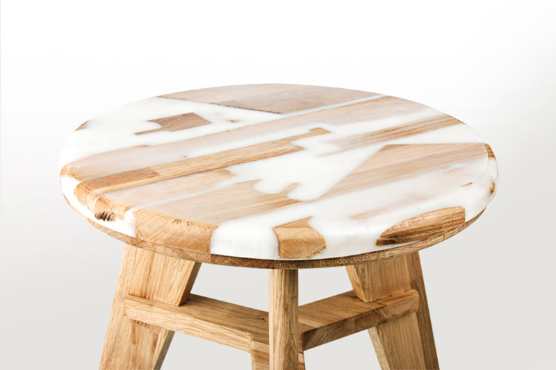 Offcuts and resin for a stool white