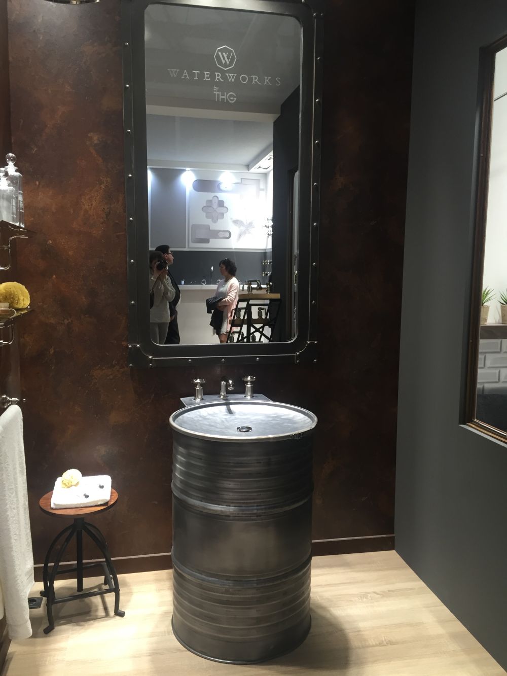 Oil metallic barrel turned into a bathroom vanity