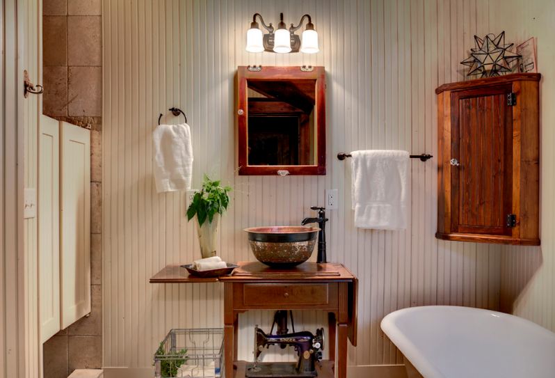 Old Sewing machine turned into bathroom vanity