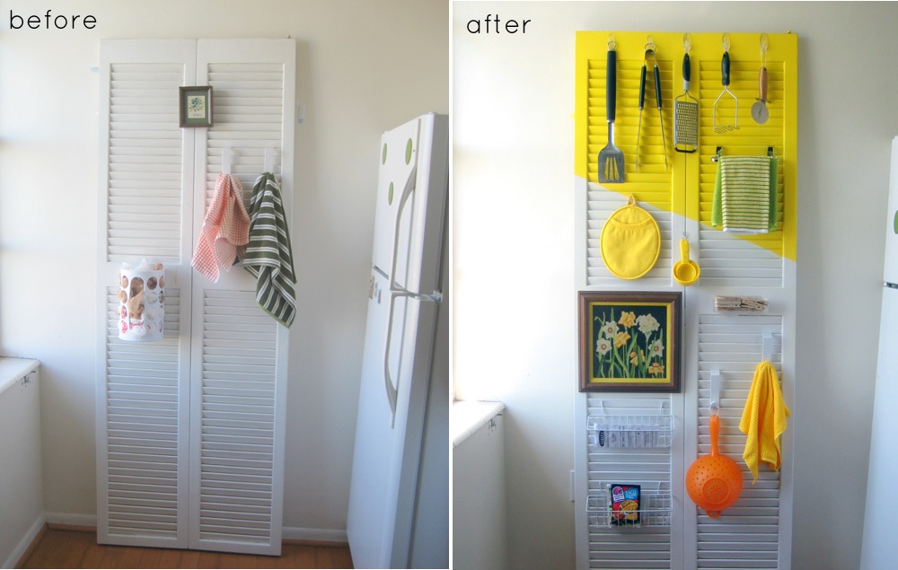 Old door wooden shutters turned into a storage organizer