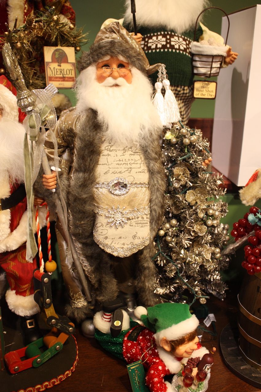 Natural-colored fur plays down the glitz of this Santa's outfit.