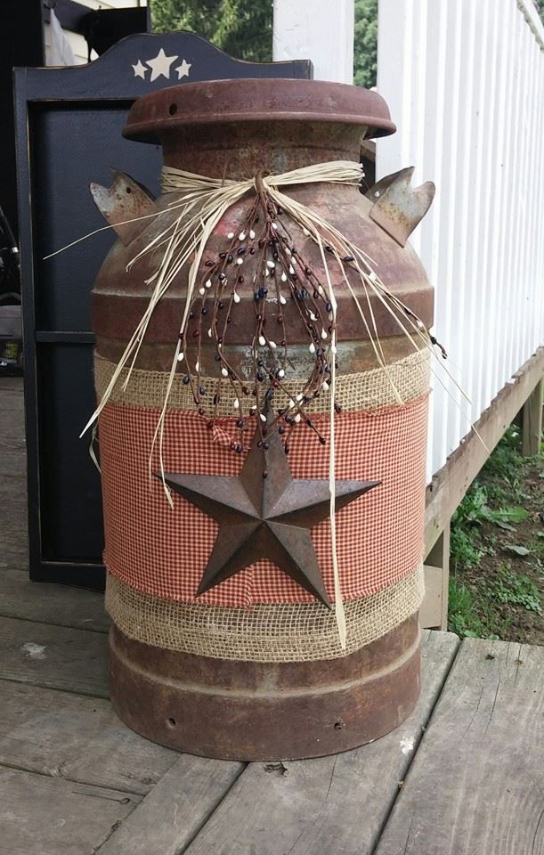 Old milk can rustic porch decor