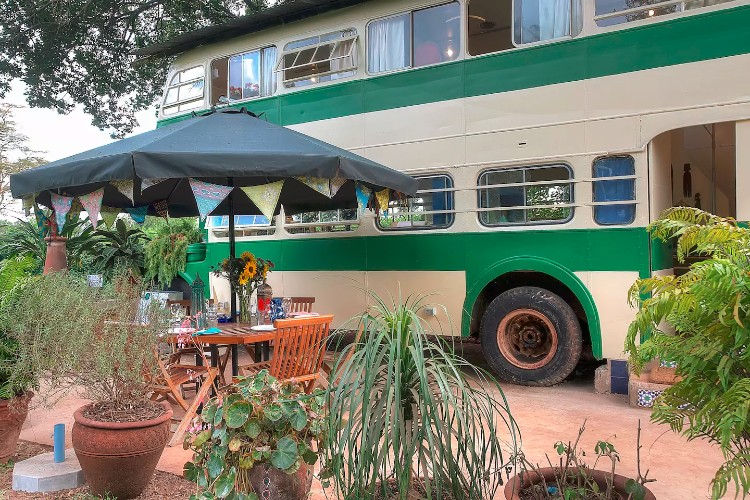 Old school bus into a house in Nairobi Exterior