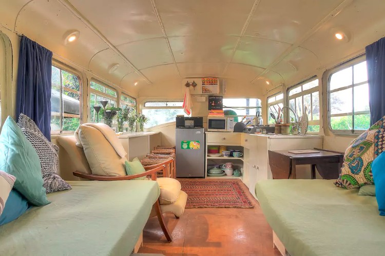 Old school bus into a house in Nairobi Open space living