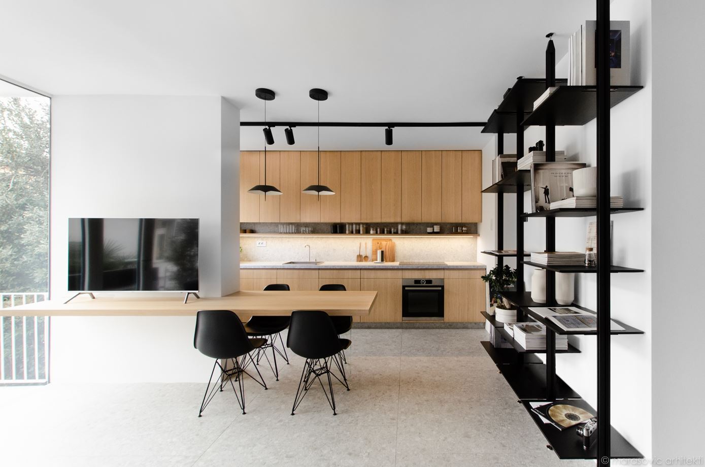 Open space kitchen design floating table