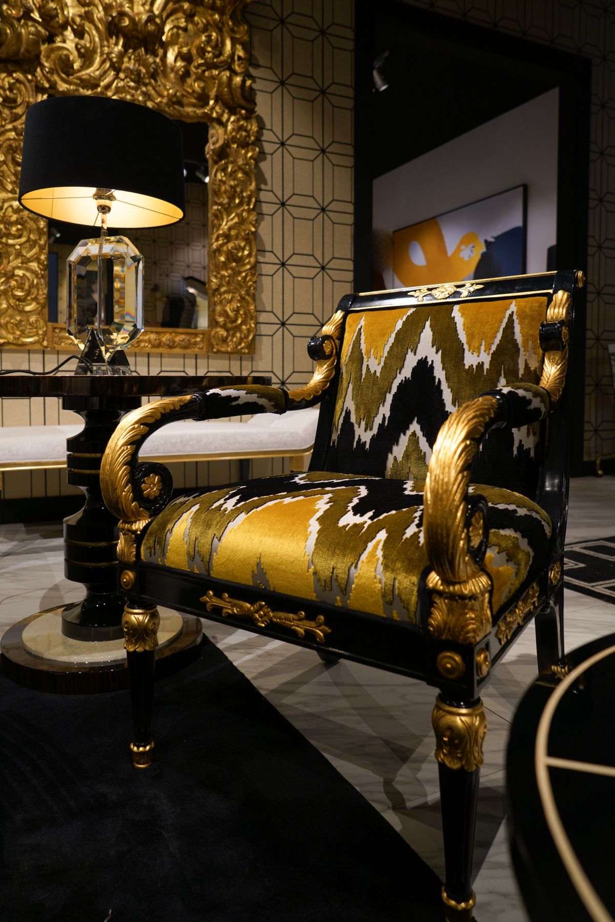 Opera contemporary armchair in black and yellow