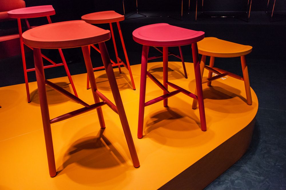 Orange and red backless stools