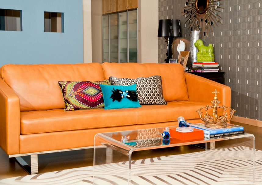 Orange leather sofa