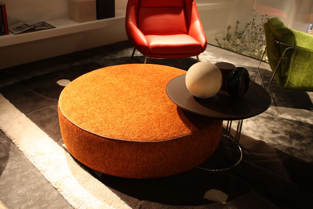 Orange round large ottoman with a coffee table mixed