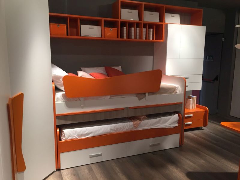 Orange space saving bedroom system for kids room